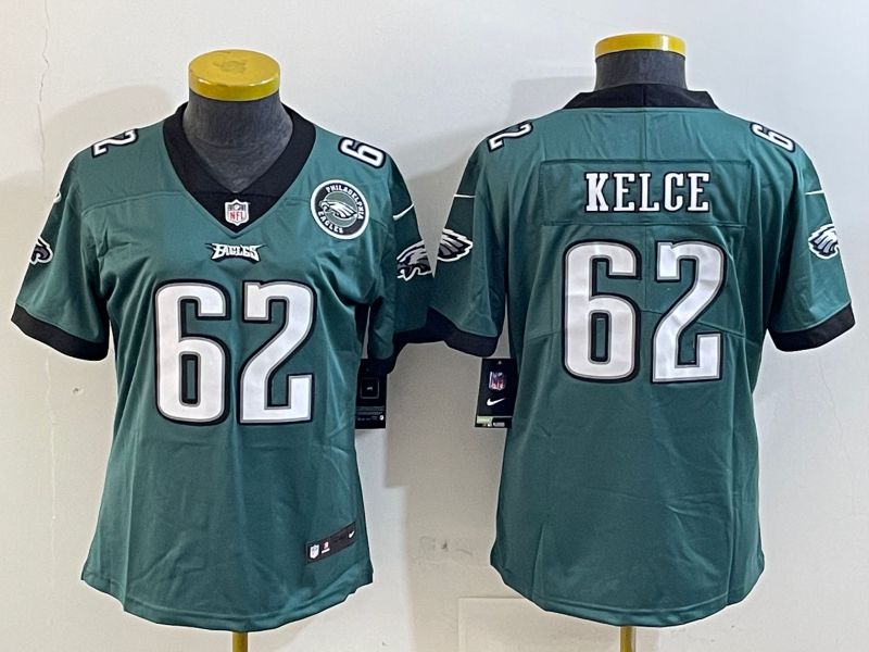 Women Philadelphia Eagles #62 Kelce Green 2025 Nike Vapor Limited NFL Jersey style 4